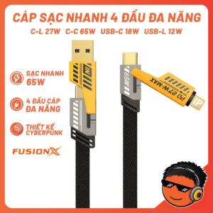 Dây sạc nhanh 4 Đầu Sạc nhanh 65W Cổng C-L, C-C, USB-C, USB-L Đa năng 4 trong 1 - PK Hoàng Gia