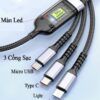 Dây Cáp Sạc Nhanh 3 Đầu 100W Dài 1m2 Hỗ Trợ Sạc Nhanh 3 Trong 1 dây bọc dù Chống Đứt, Chống Rối