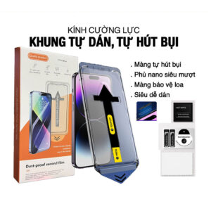 Kính cường lực iPhone 15 Pro Max 16 Pro 12Promax 13 13ProMax 14ProMax Xsmax 14Plus Xr Xsmax tự dán tự hút bụi [HỘP CAM]
